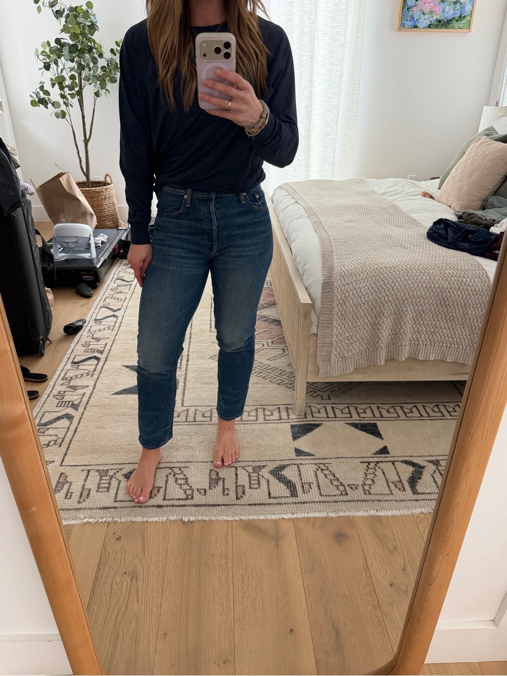 MOTHER Dark Blue Cropped Straight Jeans
